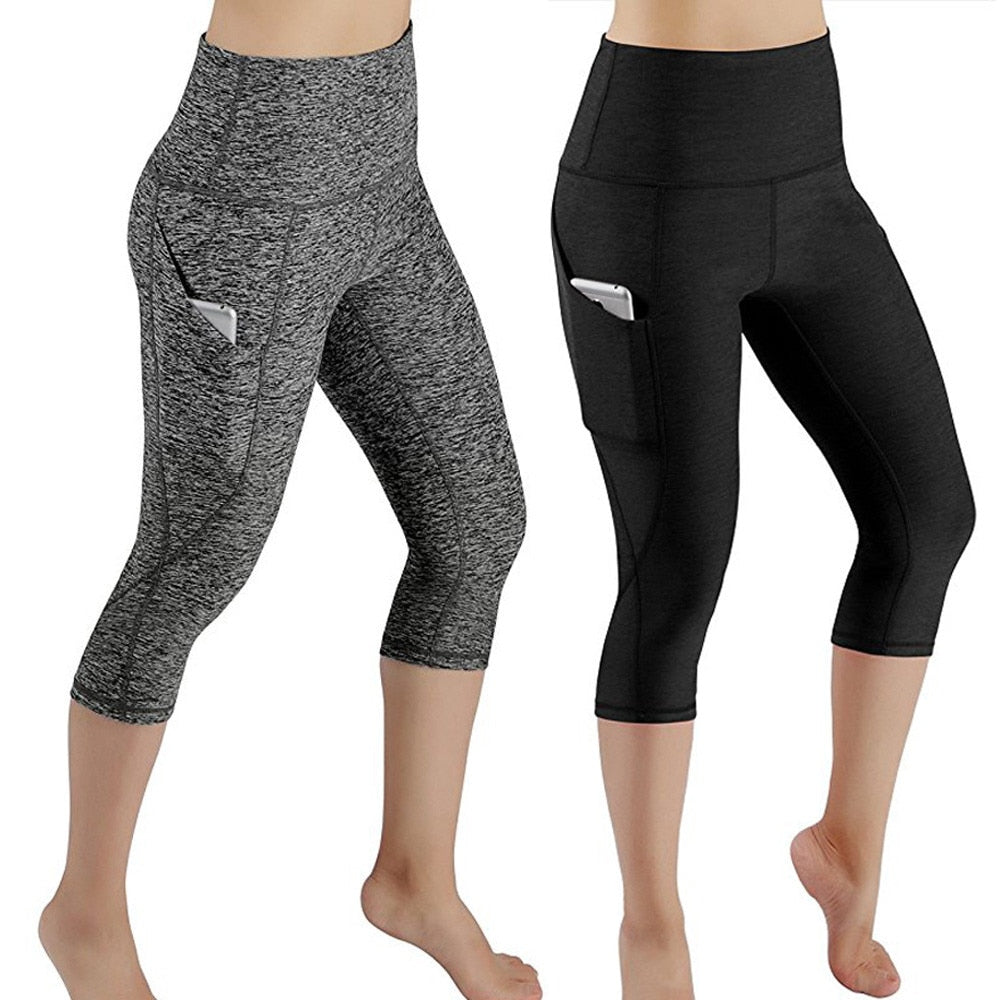 Capri Yoga Workout Gym Sport Athletic Leggings With Pocket