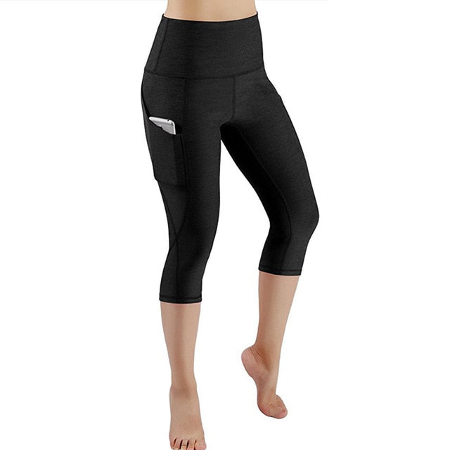 Capri Yoga Workout Gym Sport Athletic Leggings With Pocket